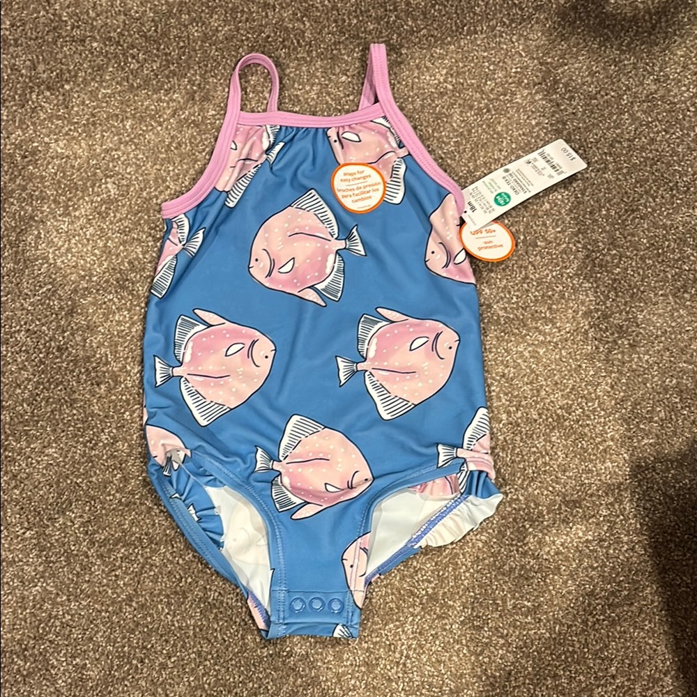 Blue Fish Print Swimsuit for Kids 18m